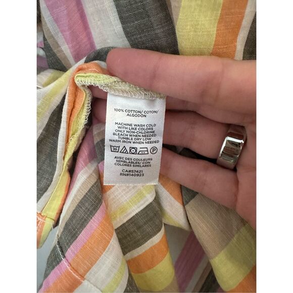 Loft Women's Striped Square Neck Blouse Green Pink Size XLP Petites - Picture 5 of 7